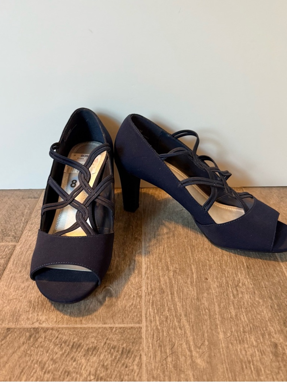 Impo Navy Strappy Peep-Toe Heels